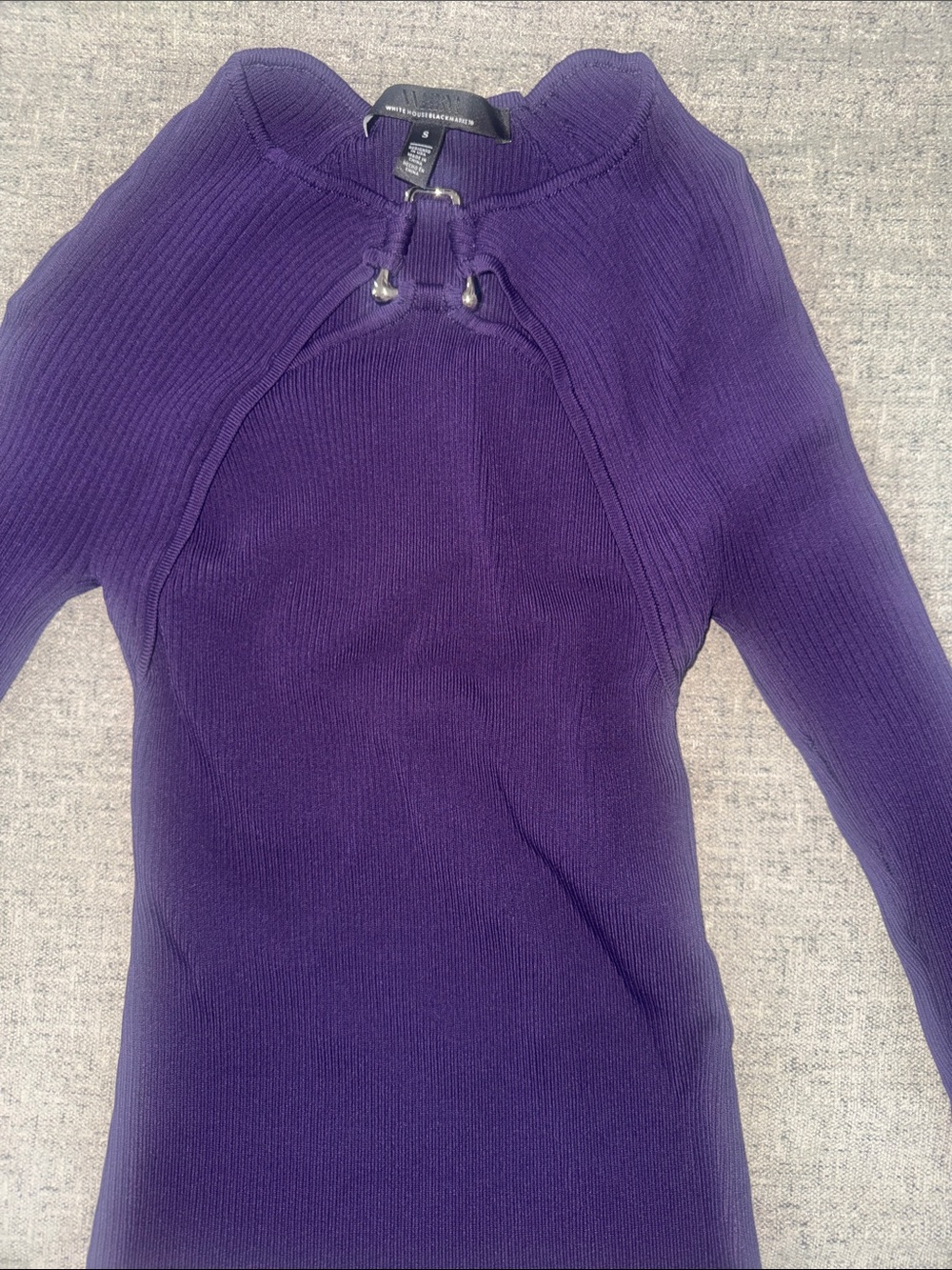 White House Black Market Purple Ribbed Crewneck Sweater with Drawstring
